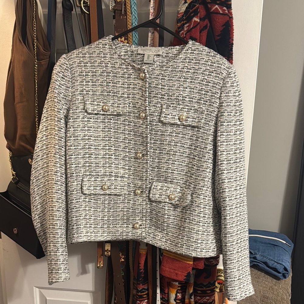 Rachel Zoe White Cropped Tweed Jacket